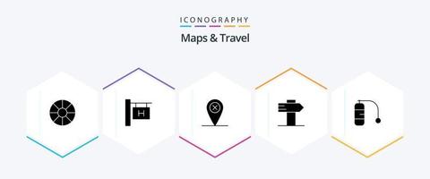 Paquete de iconos de 25 glifos de mapas y viajes que incluye . . ubicación. vacaciones. buceo vector