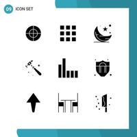 Mobile Interface Solid Glyph Set of 9 Pictograms of signal connection cresent tool hammer Editable Vector Design Elements