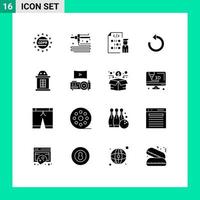 Modern Set of 16 Solid Glyphs Pictograph of train ticket development repeat reload Editable Vector Design Elements