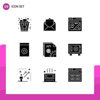 9 Universal Solid Glyphs Set for Web and Mobile Applications deposit developer map coding api Editable Vector Design Elements