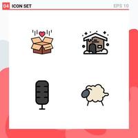 Mobile Interface Filledline Flat Color Set of 4 Pictograms of gift sport surprize cloudy sheep Editable Vector Design Elements