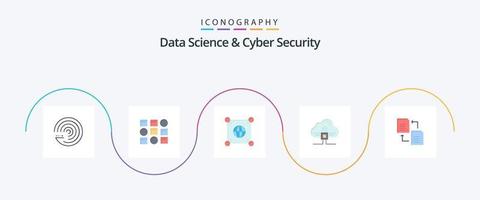 Data Science And Cyber Security Flat 5 Icon Pack Including file. scince. globe. cloud. based vector