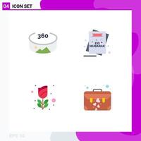 Pictogram Set of 4 Simple Flat Icons of panorama romance invitation page bag Editable Vector Design Elements