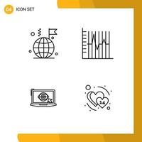 4 Thematic Vector Filledline Flat Colors and Editable Symbols of world laptop flag statistics lcd Editable Vector Design Elements