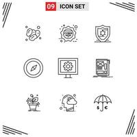 Group of 9 Modern Outlines Set for tv control sale navigation compass Editable Vector Design Elements