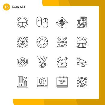 Mobile Interface Outline Set of 16 Pictograms of speaker hifi slippers audio net Editable Vector Design Elements