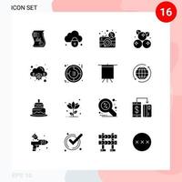 16 Thematic Vector Solid Glyphs and Editable Symbols of cranberry electronic cloud dslr digital Editable Vector Design Elements