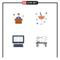 Group of 4 Modern Flat Icons Set for conference device alcohol summer pc Editable Vector Design Elements