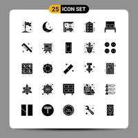 Modern Set of 25 Solid Glyphs and symbols such as interior bed radiation todo tasks Editable Vector Design Elements