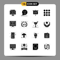 Solid Glyph Pack of 16 Universal Symbols of security protection happy pattern presentation Editable Vector Design Elements