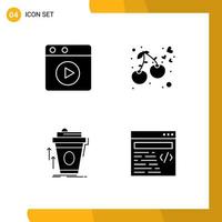 4 User Interface Solid Glyph Pack of modern Signs and Symbols of multimedia coffee heart food brand marketing Editable Vector Design Elements