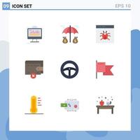 Modern Set of 9 Flat Colors and symbols such as steering wallet app money development Editable Vector Design Elements