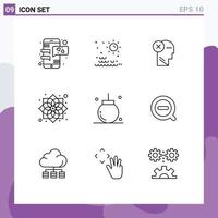 Outline Pack of 9 Universal Symbols of flower china brain thinking mark Editable Vector Design Elements