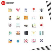 25 Thematic Vector Flat Colors and Editable Symbols of balance scale multimedia notepad media player pin Editable Vector Design Elements