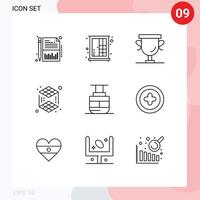 Universal Icon Symbols Group of 9 Modern Outlines of transportation sky lift achievements layer cube Editable Vector Design Elements