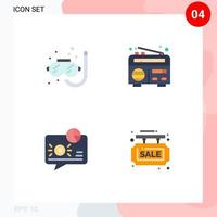 Modern Set of 4 Flat Icons Pictograph of diving graph summer radio payment Editable Vector Design Elements