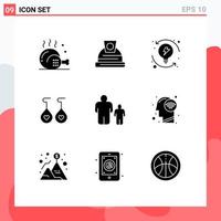 User Interface Pack of 9 Basic Solid Glyphs of father child development heart earing Editable Vector Design Elements