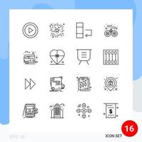 16 iconos creativos signos y símbolos modernos del controlador de juego de fiesta nocturna de autobús de campo elementos de diseño de vector editables