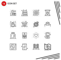 Modern Set of 16 Outlines and symbols such as coffee leaf tools canada note Editable Vector Design Elements