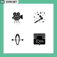 4 Universal Solid Glyphs Set for Web and Mobile Applications camera summer education match secure Editable Vector Design Elements
