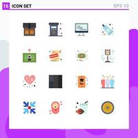 Set of 16 Modern UI Icons Symbols Signs for money cash monitore toothpaste clean Editable Pack of Creative Vector Design Elements