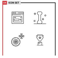 Modern Set of 4 Filledline Flat Colors and symbols such as internet service website bone award Editable Vector Design Elements