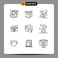 Set of 9 Vector Outlines on Grid for energy solution delivery marketing idea Editable Vector Design Elements