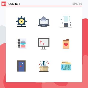 Editable Vector Line Pack of 9 Simple Flat Colors of height menu book beverage menu mug Editable Vector Design Elements