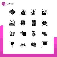 Universal Icon Symbols Group of 16 Modern Solid Glyphs of couch routine money training gym Editable Vector Design Elements