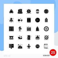 Group of 25 Modern Solid Glyphs Set for management custom typography code eat Editable Vector Design Elements