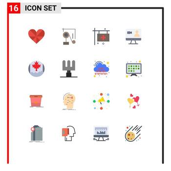 Mobile Interface Flat Color Set of 16 Pictograms of computer search exparimant physics job health Editable Pack of Creative Vector Design Elements