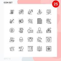 un conjunto moderno de 25 líneas y símbolos, como la inversión en publicidad de inicio en línea, promueve elementos de diseño de vectores editables