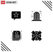 Editable Vector Line Pack of 4 Simple Solid Glyphs of chat real star window tool Editable Vector Design Elements