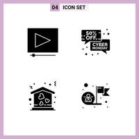 4 Universal Solid Glyphs Set for Web and Mobile Applications video house discount price move Editable Vector Design Elements