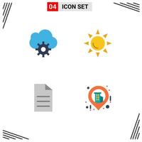 Modern Set of 4 Flat Icons Pictograph of cloud interface beach file location Editable Vector Design Elements
