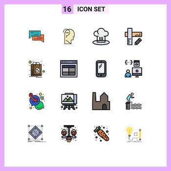 Pictogram Set of 16 Simple Flat Color Filled Lines of geometry restaurant confuse brain cook chef Editable Creative Vector Design Elements
