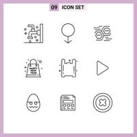 9 Universal Outlines Set for Web and Mobile Applications year new connect gift digital Editable Vector Design Elements