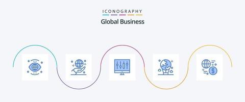 paquete de iconos global business blue 5 que incluye mosca. aire. mano. mercado. datos vector