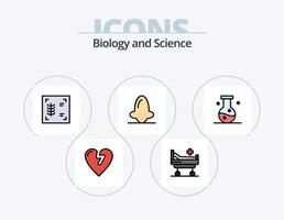 paquete de iconos llenos de línea de biología 5 diseño de iconos. bioquímica. recurso. planta. pastillas experimento vector