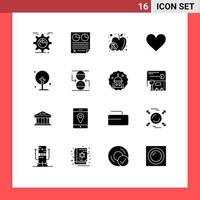 Stock Vector Icon Pack of 16 Line Signs and Symbols for favorite love paper heart wellness Editable Vector Design Elements