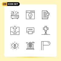 Mobile Interface Outline Set of 9 Pictograms of upload drawer user close server Editable Vector Design Elements