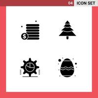 Set of 4 Commercial Solid Glyphs pack for cash settings forest cog easter Editable Vector Design Elements