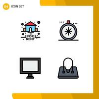 4 Thematic Vector Filledline Flat Colors and Editable Symbols of estate display rent navigation bag Editable Vector Design Elements