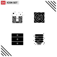 Pack of 4 Modern Solid Glyphs Signs and Symbols for Web Print Media such as computer furniture speaker labyrinth home appliances Editable Vector Design Elements