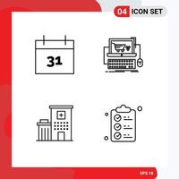 Pack of 4 Modern Filledline Flat Colors Signs and Symbols for Web Print Media such as calendar building cart store medical Editable Vector Design Elements