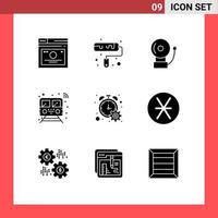 Universal Icon Symbols Group of 9 Modern Solid Glyphs of progress transport alarm train public Editable Vector Design Elements