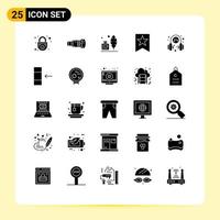 Pack of 25 Modern Solid Glyphs Signs and Symbols for Web Print Media such as headphone favorite device bookmark ink bottle Editable Vector Design Elements