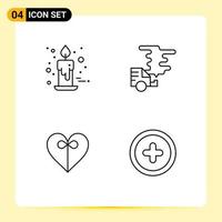 4 Universal Line Signs Symbols of candle pollution gift car gift Editable Vector Design Elements