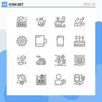 Mobile Interface Outline Set of 16 Pictograms of setting wash event soap cleaning Editable Vector Design Elements