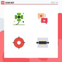 Mobile Interface Flat Icon Set of 4 Pictograms of clover circle irish love position Editable Vector Design Elements